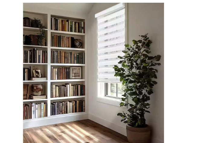 Arctic White Cordless Zebra Roller Shade – Dual Layer Polyester (34×72 in)