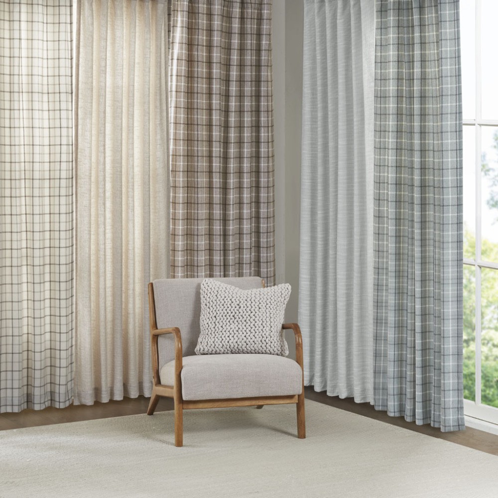 Plaid Rod Pocket and Back Tab Curtain Panel with Fleece Lining Natural 50×95″