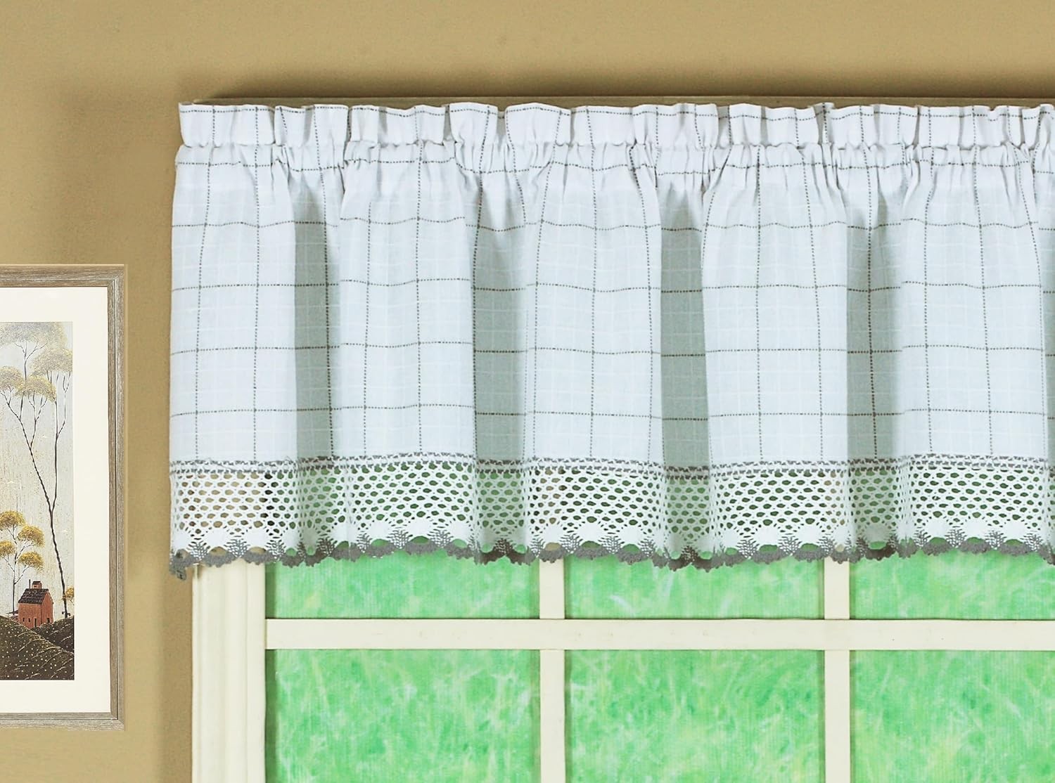 Adirondack 2-Tone Crochet Valance 12″, White/Gray, 60W x 12L