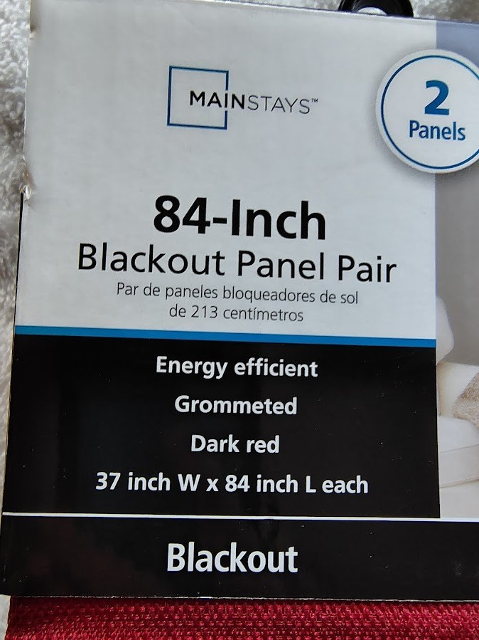 New-2 Pair, Blackout Panel Curtain (4) Panels, 37″w x 84″L, Mainstays, Dark Red