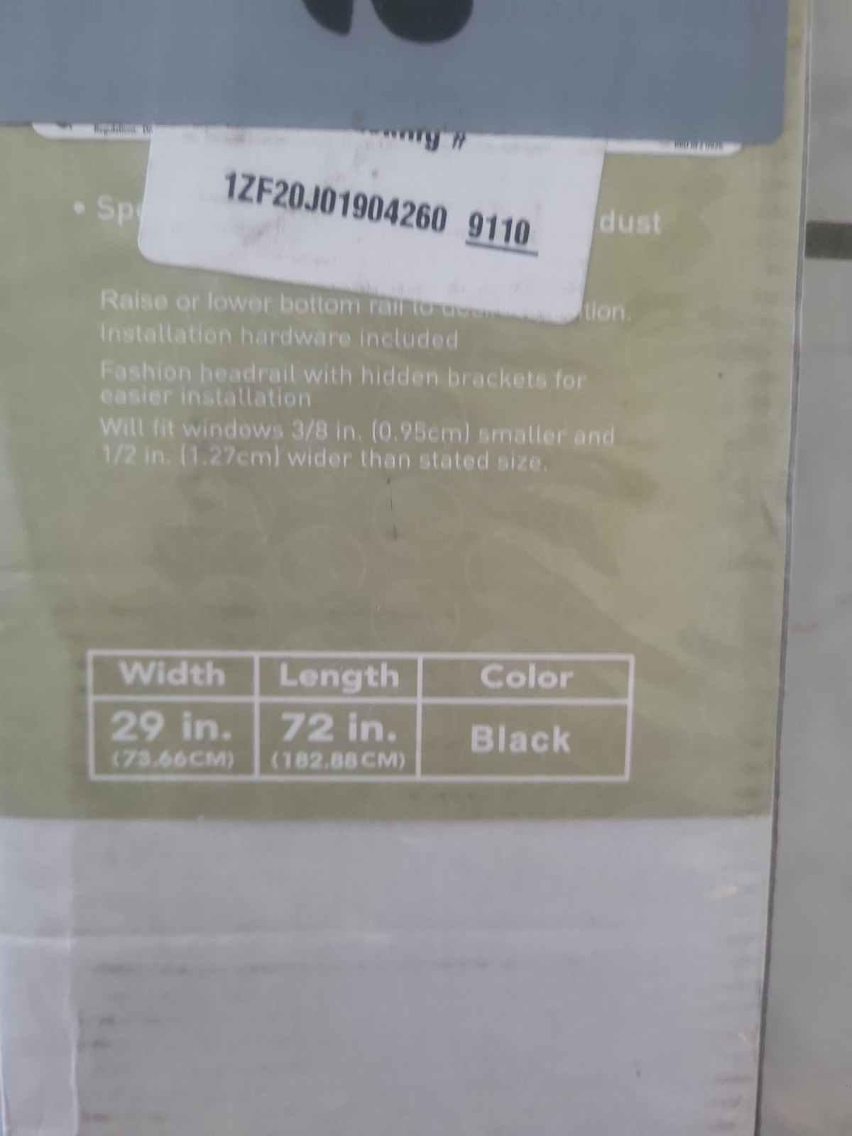 Cordless Light Filtering Mini Blind – 29″ Width, 72″ Length 1″ Slat Size Black
