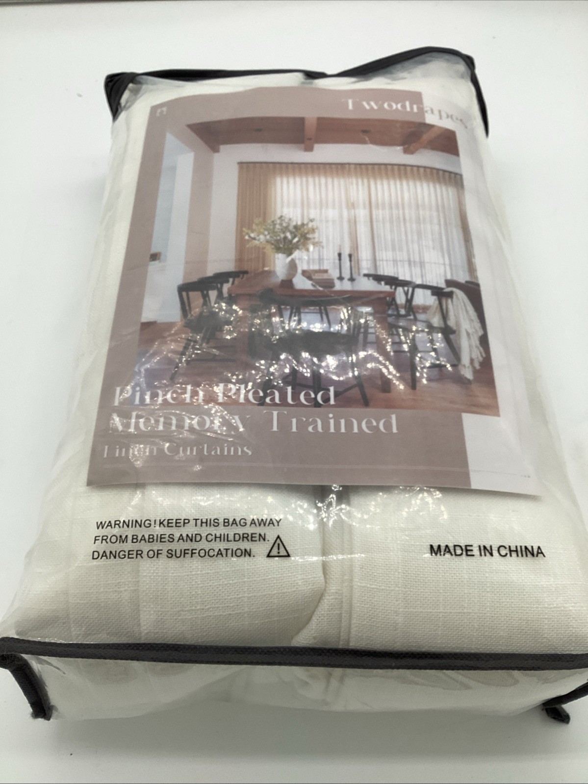 TwoDrapes Pinch Pleated Memory Trained Linen Curtains White 2 Panels 102 x 40