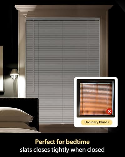 No Tools No Drill Cordless Mini Blinds, 100% Privacy L 45″ W × 64″ H White