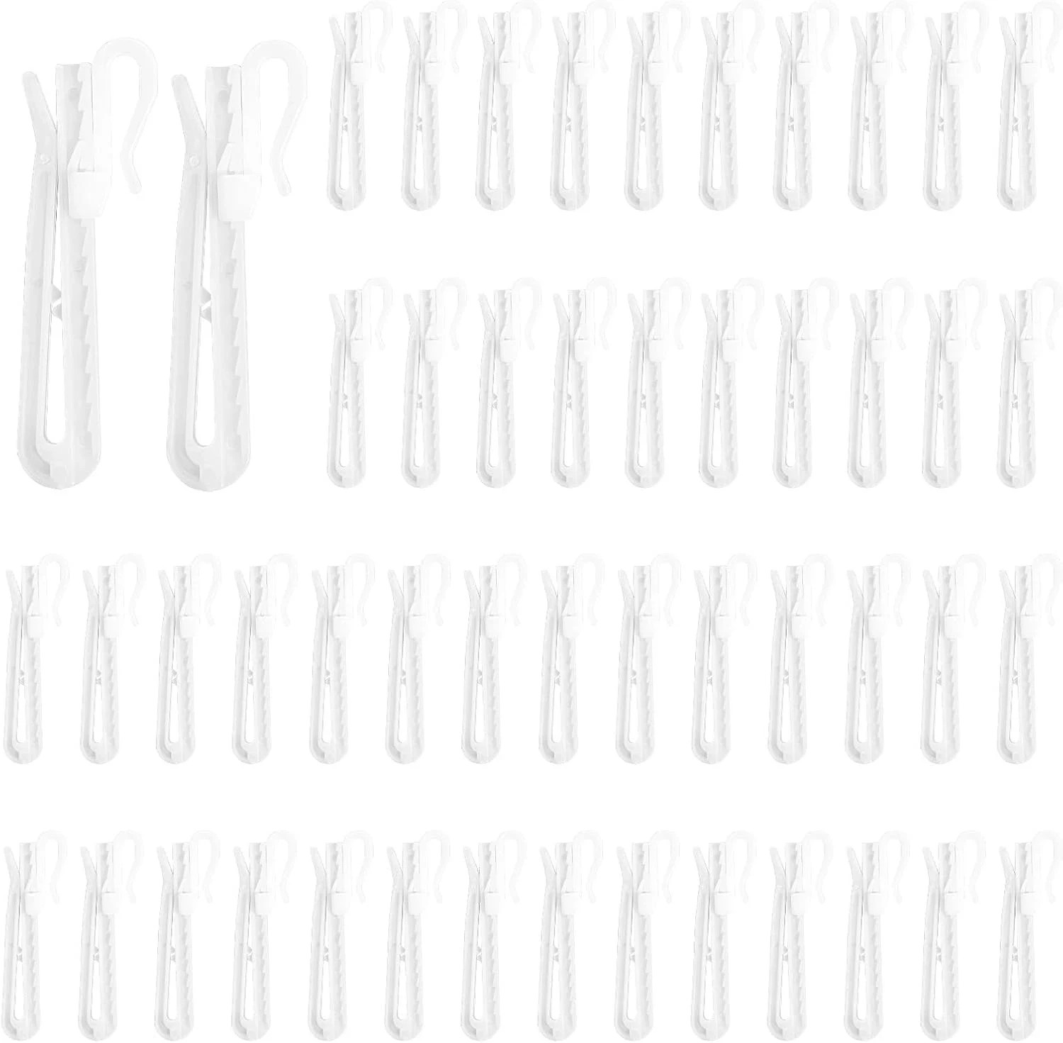 50 PCS Adjustable Pinch Pleated Curtain Drapery Pin Hook, Plastic Curtain Hooks,