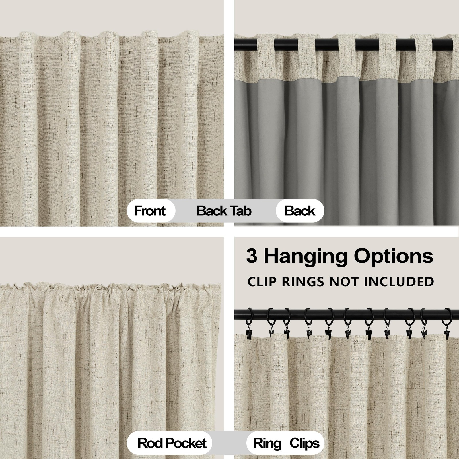 132 Inch Extra Long Blackout Curtains,Linen Beige Pleated Back Tab Black Out …