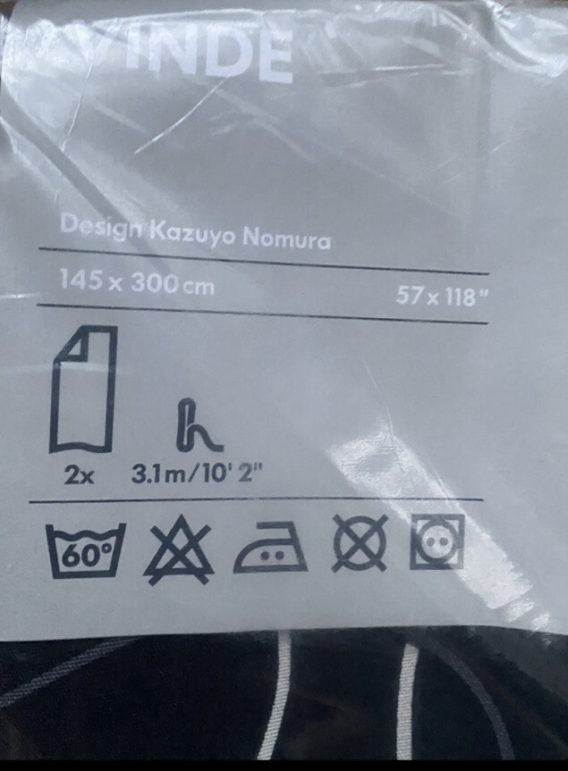 Ikea Vinde Drapes Curtains New Designed By Kazuyo Nomura. Black W/ White 57×118”