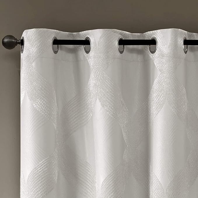 Sunsmart Bentley Ogee Knitted Jacquard Blackout Window Curtain Panel 50×84 Ivory