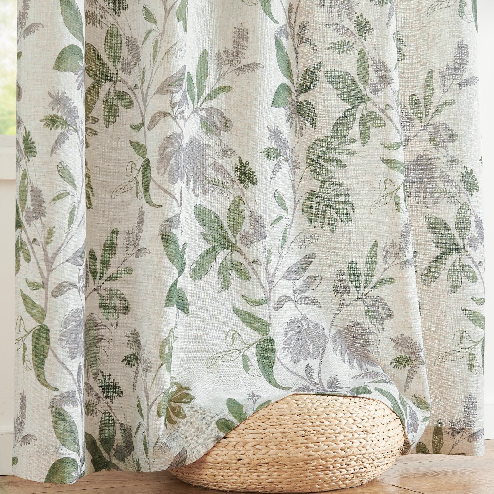 Tropical Leaf Curtains 2 Panels Farmhouse Room Darkening Rod Pocket 84″