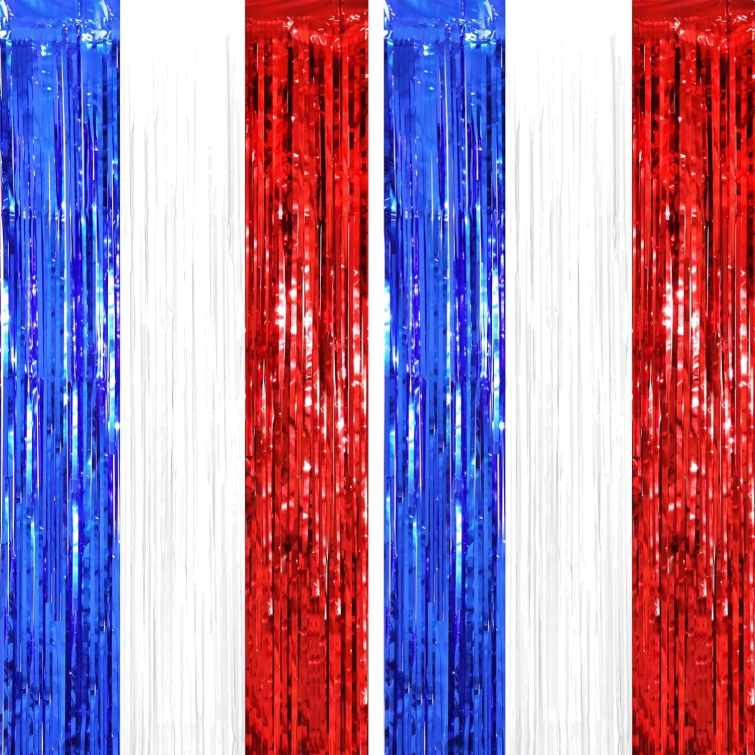 Red White Blue Foil Fringe Curtains, 3.3×6.6ft, 2 Pack