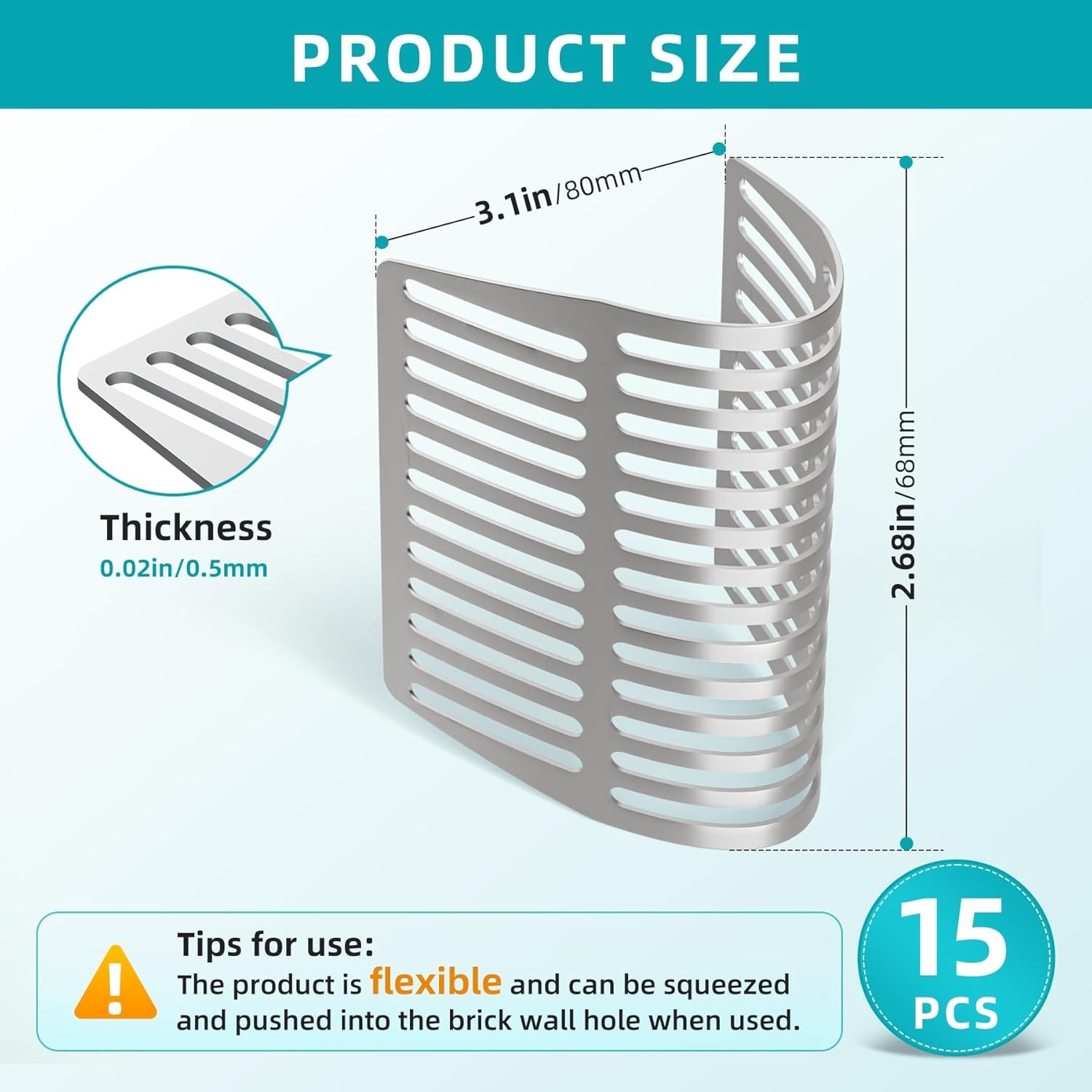 15Pcs Weep Hole Covers for Brick Walls, Stainless Steel Weep Hole Covers Mesh Sc