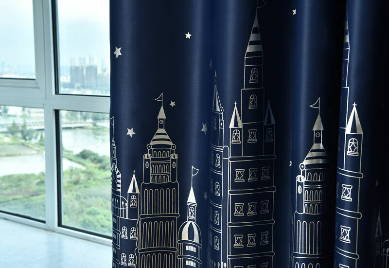 Water Castle Silver Plating Blockout Dark Blue Cloth Curtains Sheer 1 Panel 96″