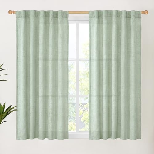Green Linen Curtains 54 Inch Length for Living 42″W x 54″L (Pack of 2) Sage