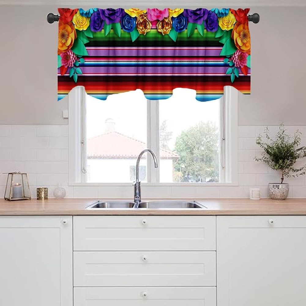 54×18 Mexican Fiesta Window Valance – Bright Floral Decor for Celebrations