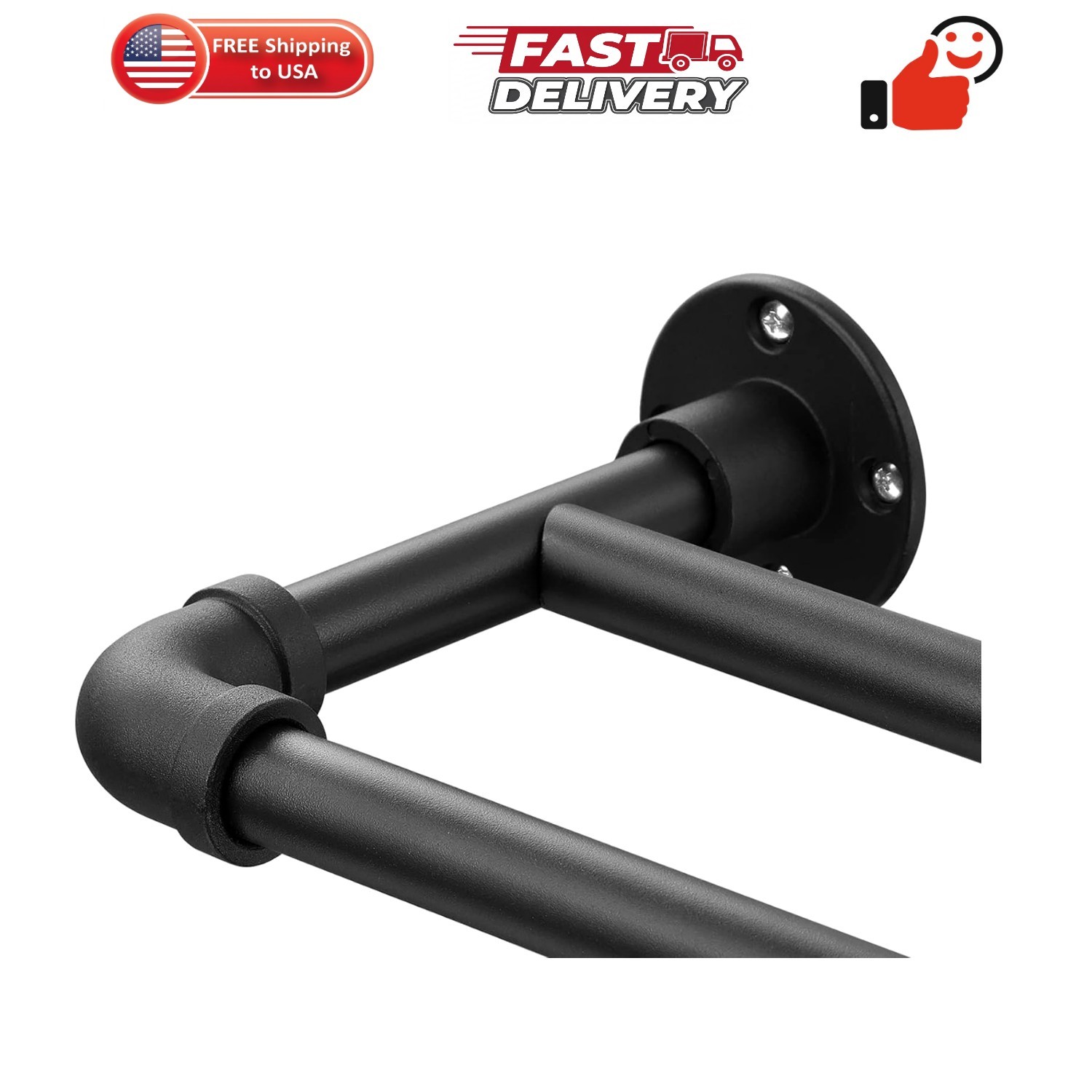 Heavy Duty Double Curtain Rod for Windows 66-120”, 1 inch Industrial Black Do…