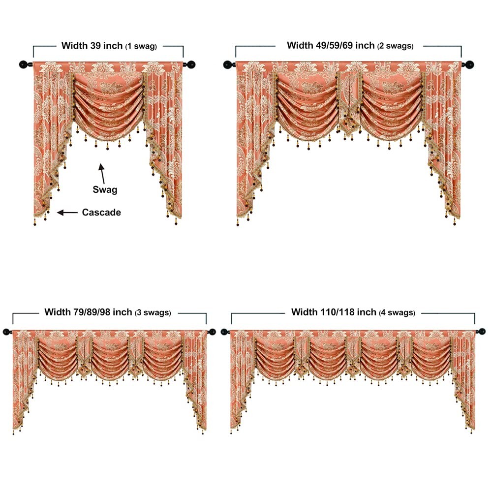 ELKCA European Style Waterfall Valance for Bedroom Damask Coffee Curtain Valance