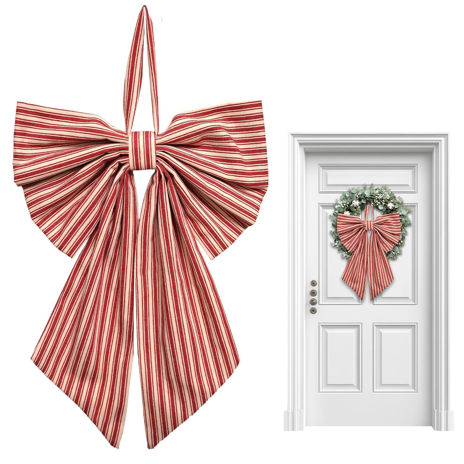 Christmas Wreath Bows for Front Door, Festival Red Stripes Ribbon Sash Bows f…