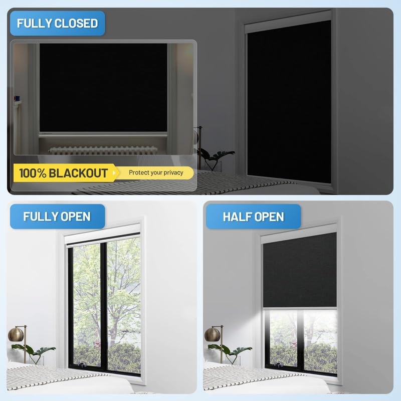 CITOLEN S001 Motorized Cordless Smart Blackout Blinds Light Black 20″ W x 72″ H