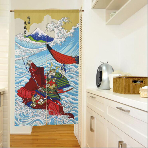 The Great Wave Samurai Warrior Fuji Print Doorway Hanging Door Curtain Room Deco
