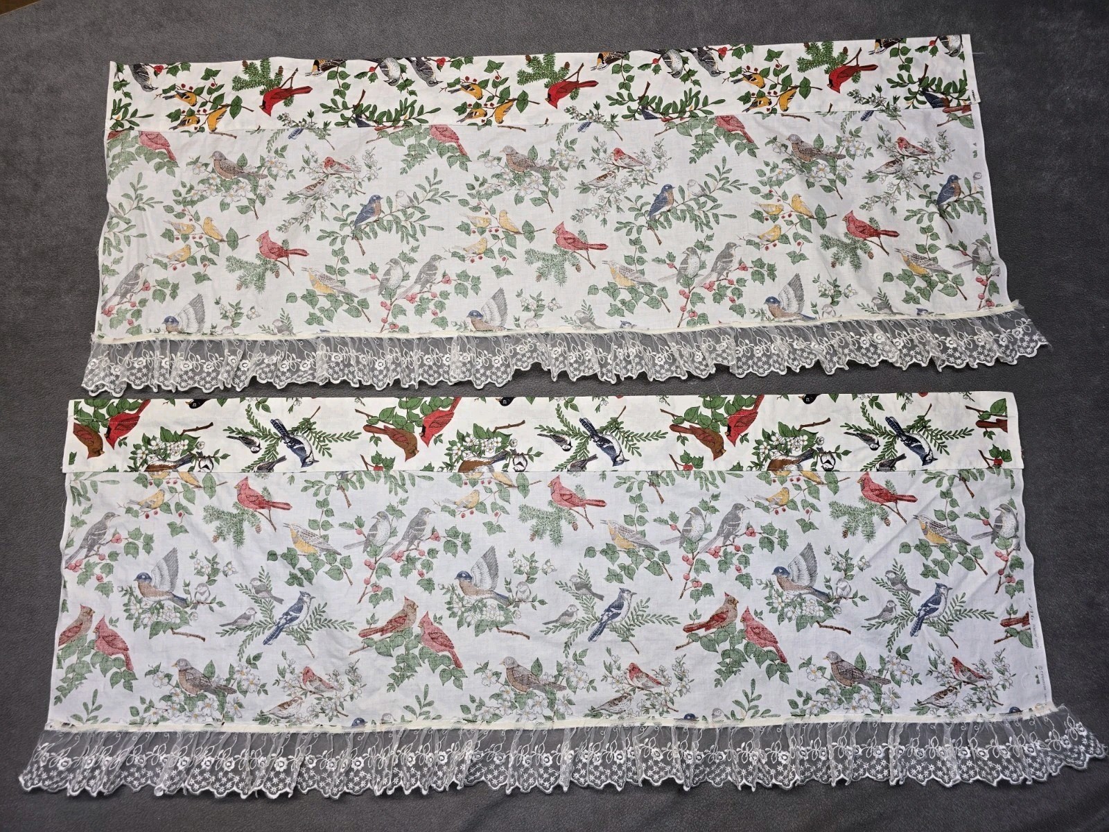 Vintage Window Valance Pair Birds V.I.P Screen Print Cranston Material Colorful