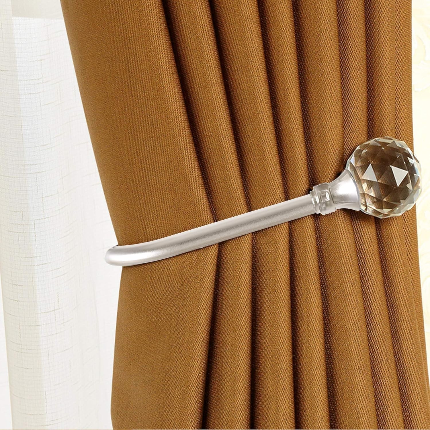 Curtain Holdback, 2pcs Wall Mounted Drapery Tiebacks with Clear Crystal Ball,…