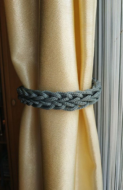 Grey nautical curtain tie back, beach house decor elegant curtain holdback