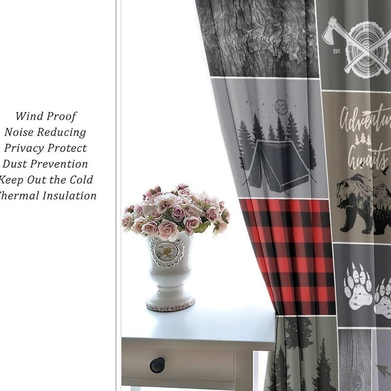 Rustic Bear Deer Blackout Curtain 2 Panels Soft Polyester Room Darkening Grommet