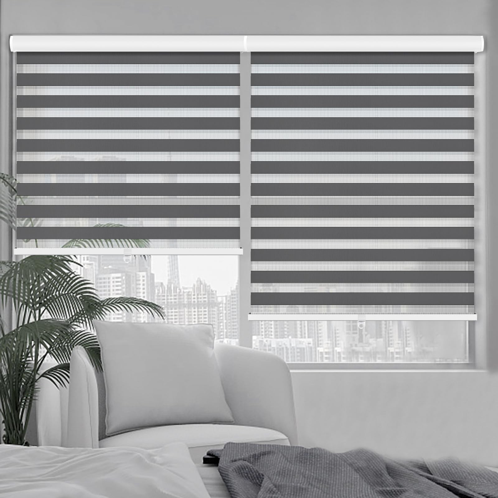 Zebra Blinds Roller Shades Cordless Window Blinds with Valance Cover, Day and…