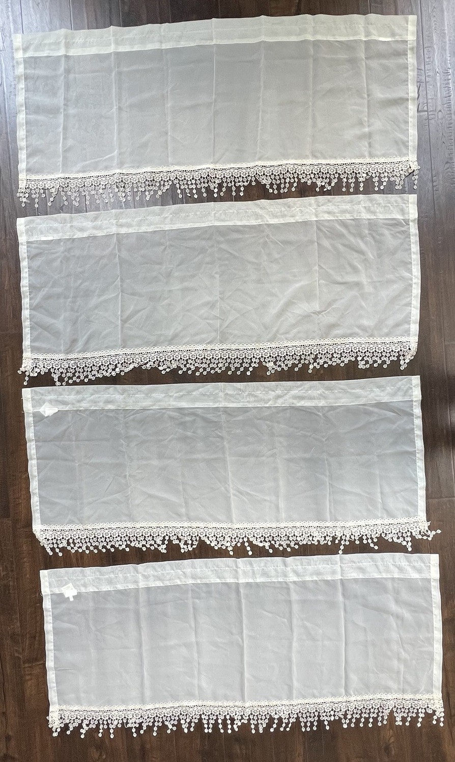 Mainstays Set of 4 Ivory Sheer Lace Valances Rod Pocket 50 X 21.25 Farmhouse