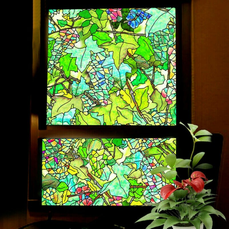 1 Roll Static Cling Window Films Frosted Grapes Stained Glass Stickers Privacy