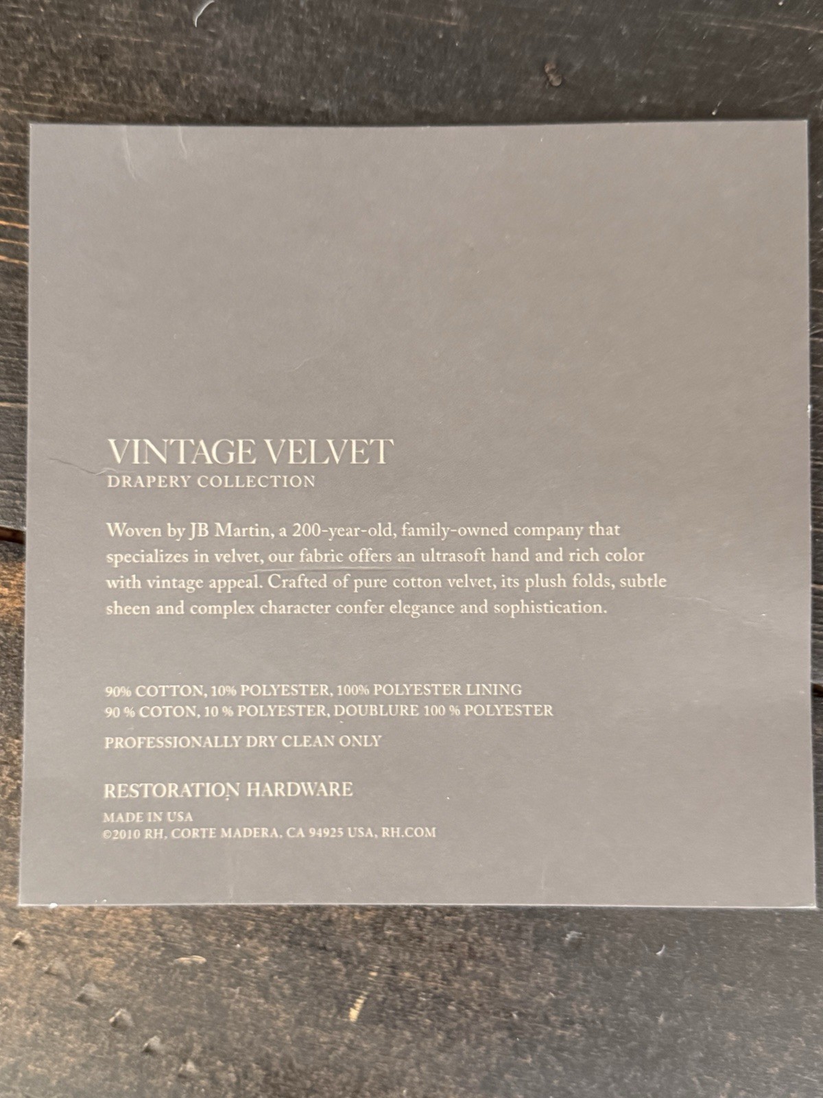 Restoration Hardware Vintage Velvet Drapery Rod Pocket 50″W x 96″L Fog $320