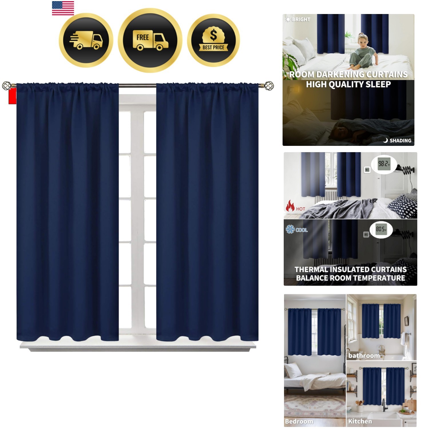 Blackout Curtains for Bedroom 45 Inch Length – Short Room Darkening Drapes Th…