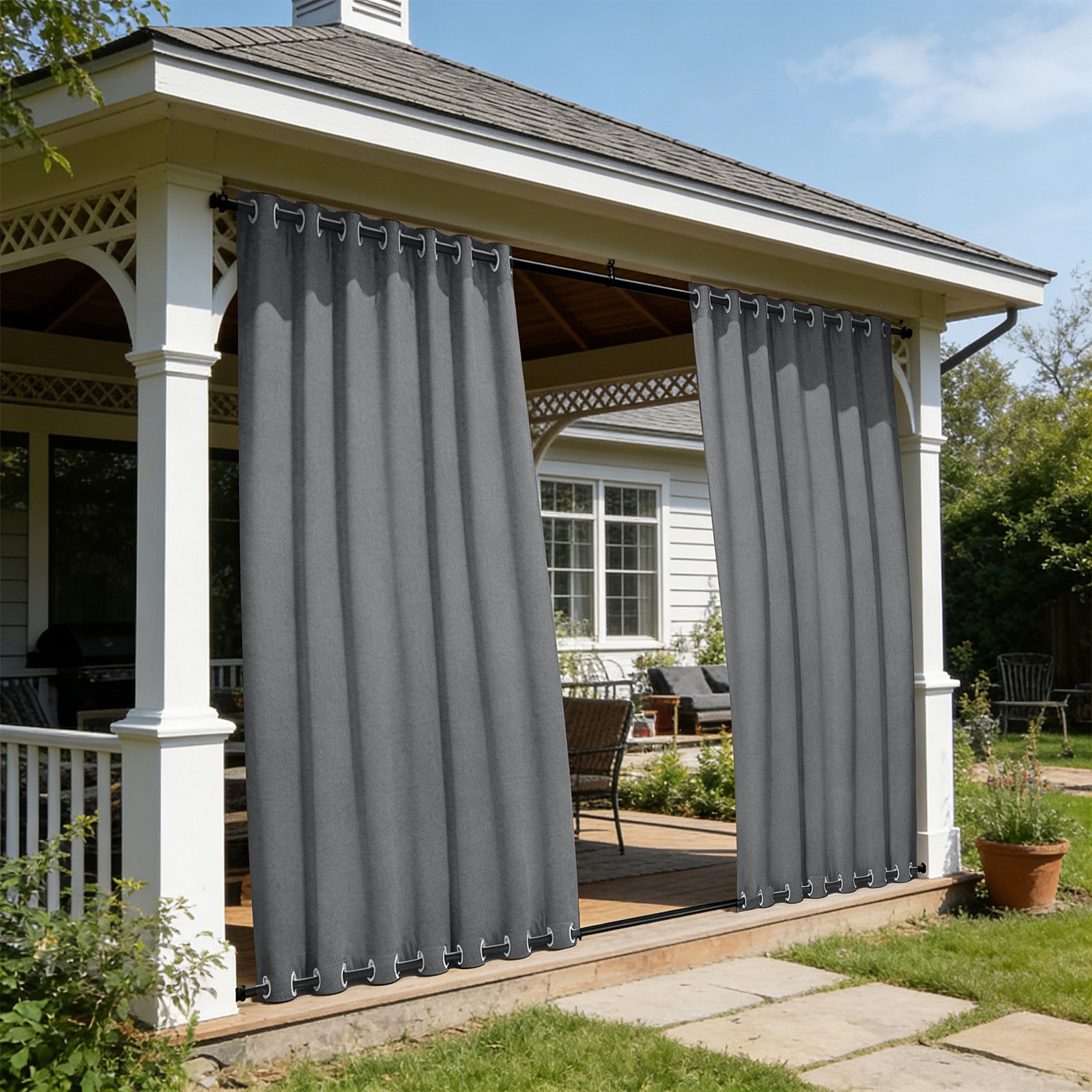 Outdoor Curtains for Patio Waterproof & Windproof Cordless Extra Wide Drapes