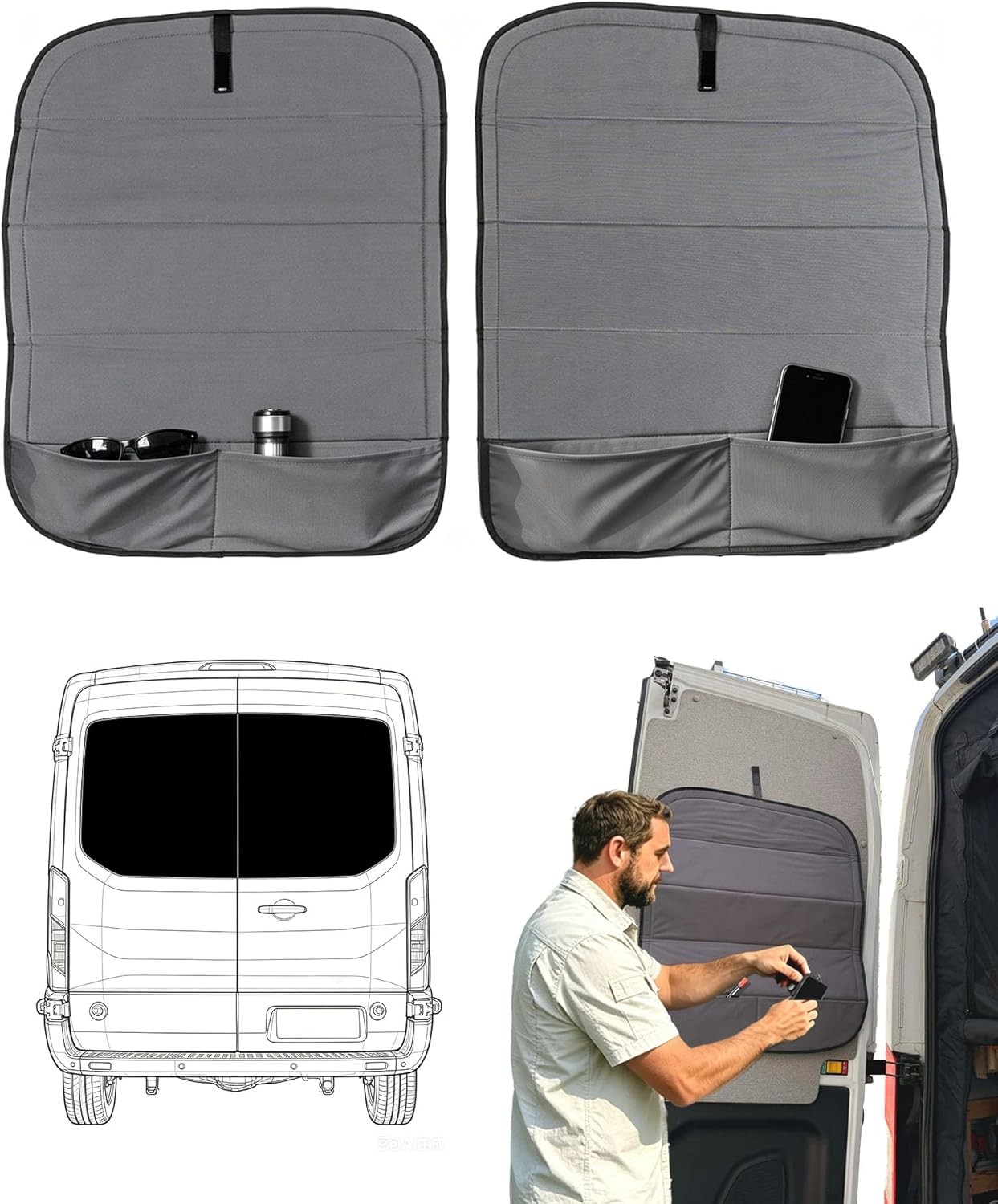 Magnetic Blackout Rear Window Covers Shades For 15-26 Ford Transit Mid/High Roof
