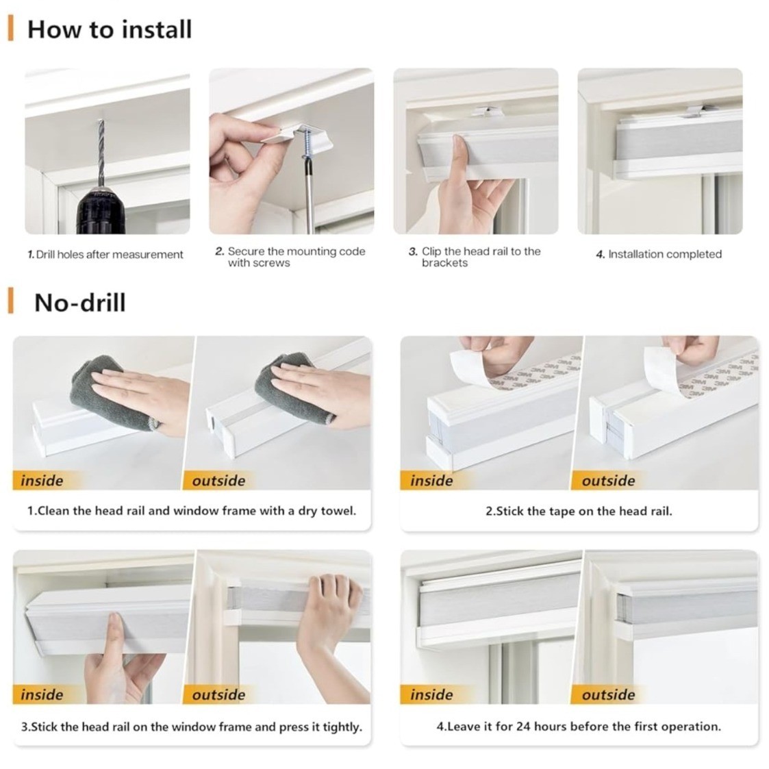 LazBlinds Cordless Cellular Blinds No Drill Light Filtering 19W x 72H White