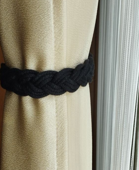 Black braided Cord Curtain Tiebacks, Curtain holder, Curtain holdback