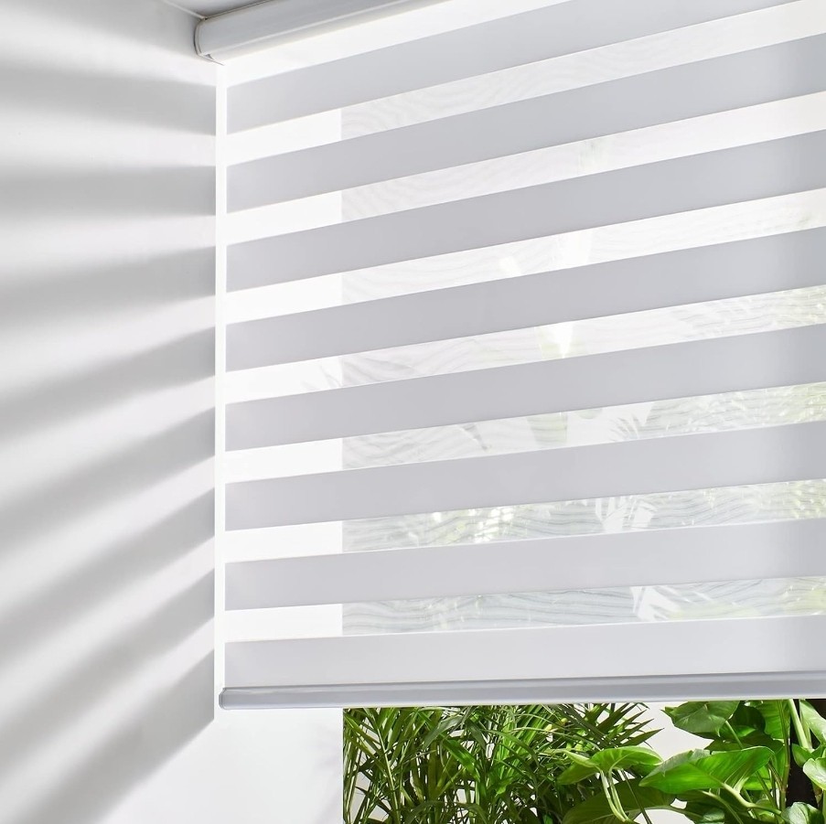 White 52″ x 72″ Cordless Zebra Blinds for Windows Light Filtering Day And Night