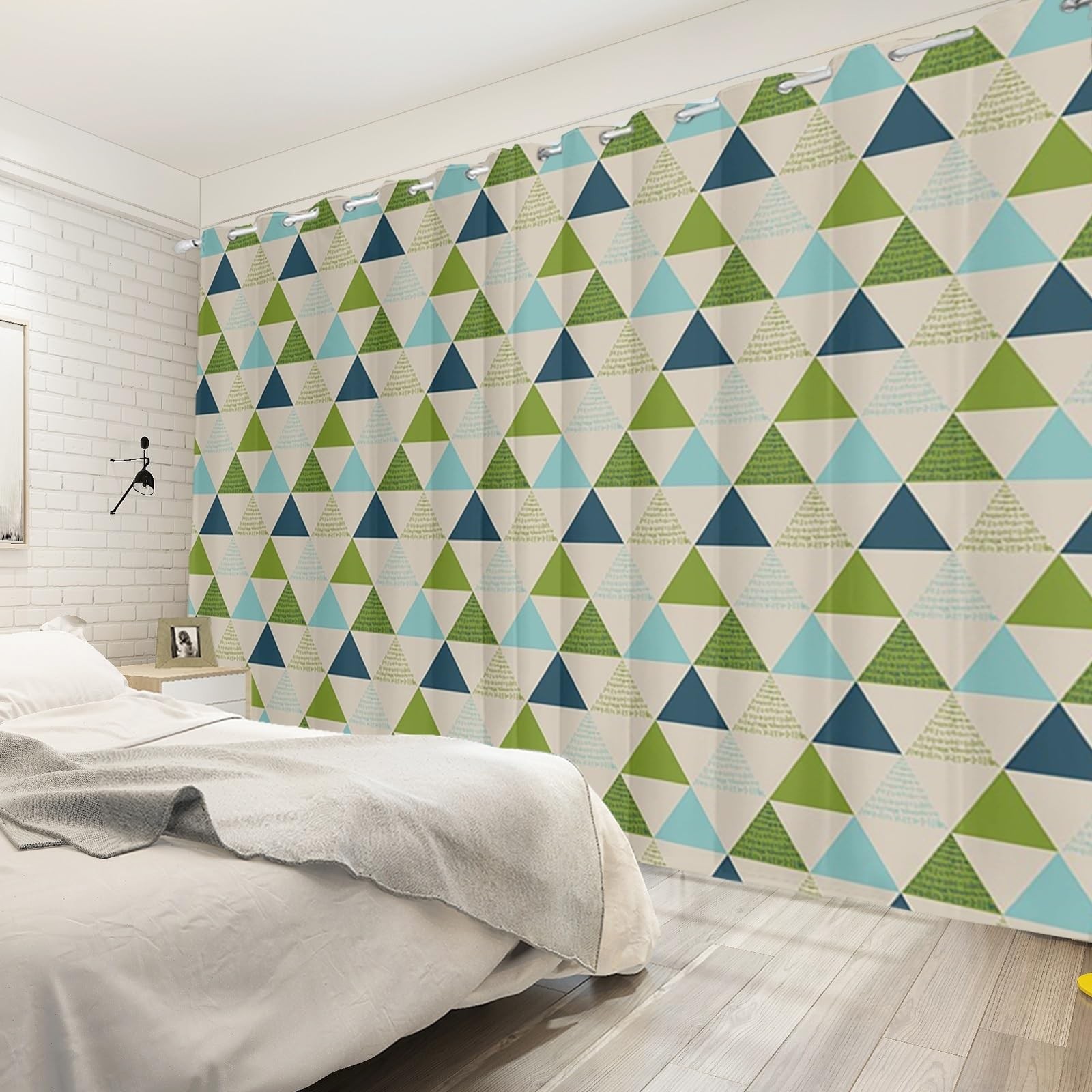 107x160cm Eyelet Curtain Blue Green Triangle Pattern Abstract Tree Art Geometric…