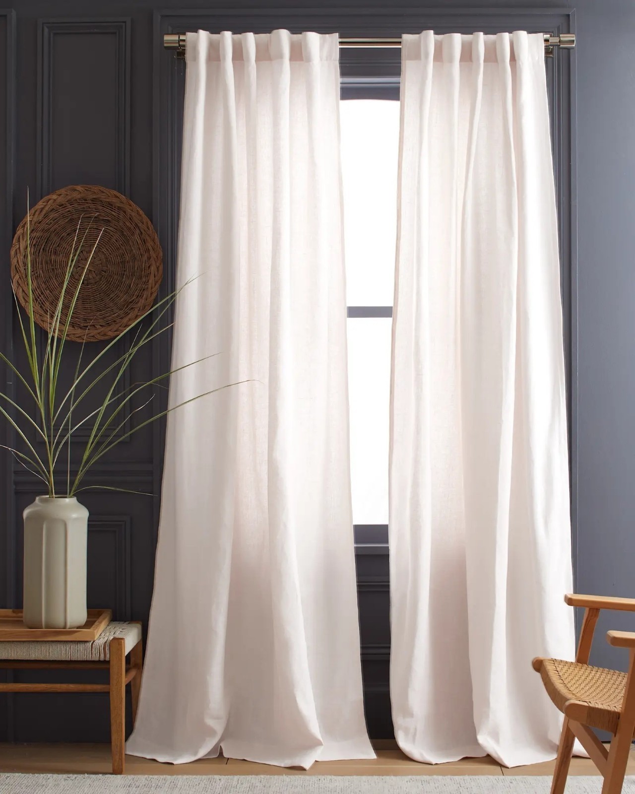 Quince Heavyweight European Linen Cotton Lined Curtains White 48×108 Set 2