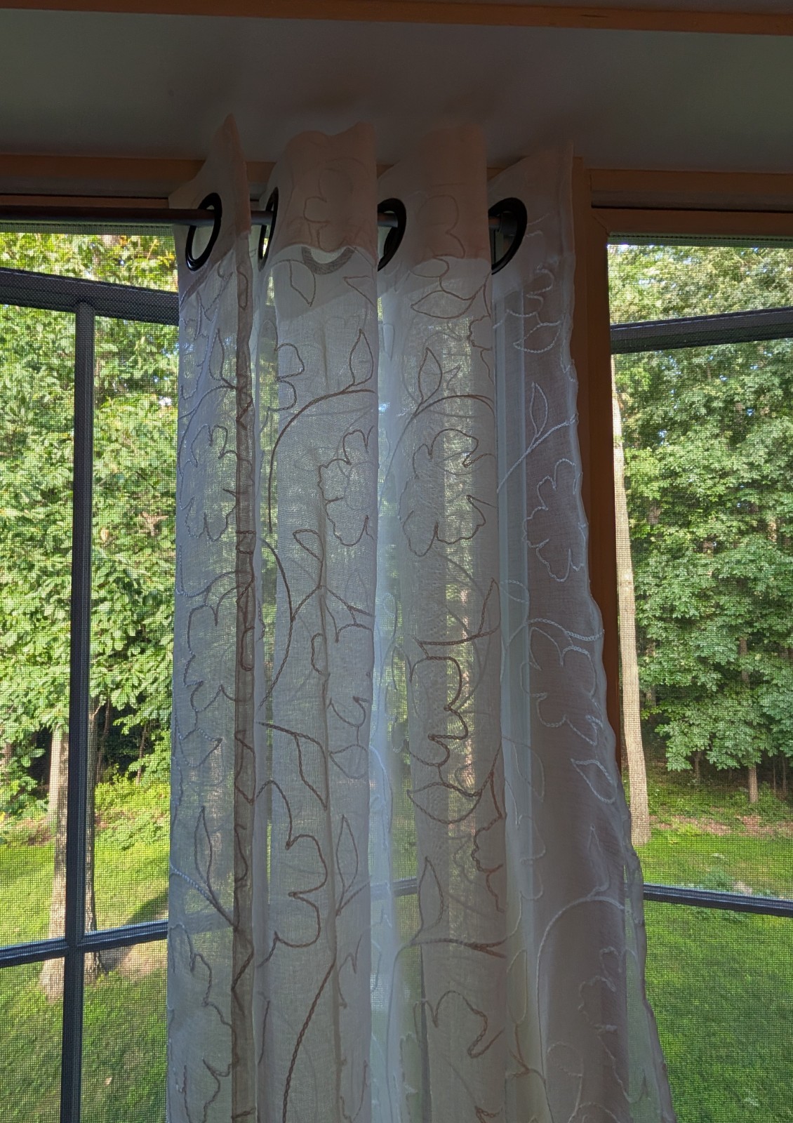 NEW 2 Window Curtain Panels 36×84″ Each, Embroidered White Sheer w/ Grommets