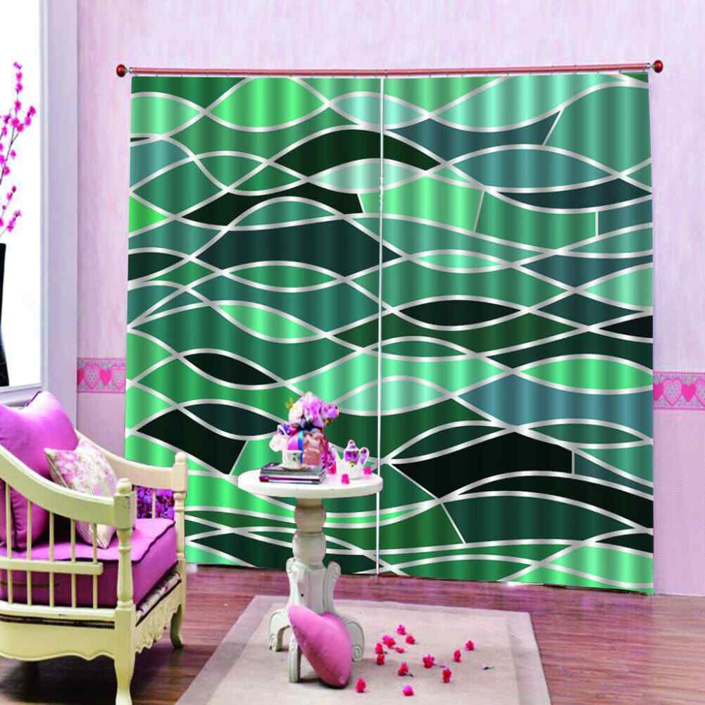 Broken ripples in gradient green Printing 3D Blockout Curtains Fabric Window