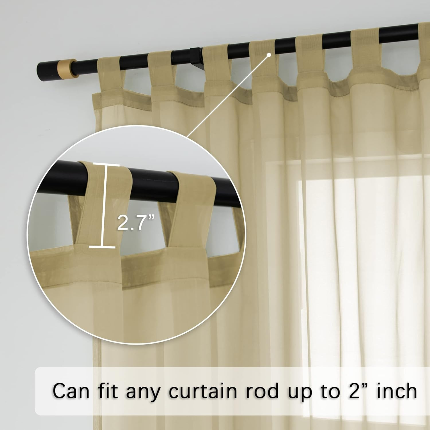 Light Brown Sheer Curtains with Tab Top Look Semi Taupe Tan Sheer Windows Panels