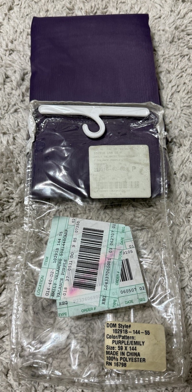 Purple “Emily” Window Scarf Valance Topper Curtain New In Package 59×144 Sheer