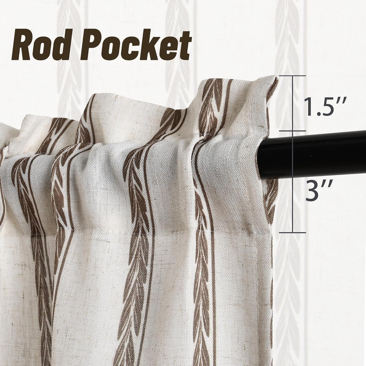 52X18 Inch Kitchen Valance – Thick Textured Linen Striped Window Valance Curtain