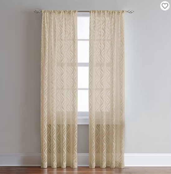 CHF Lyric Sheer Rod Pocket Single Curtain Panel 50in x 63in Antique