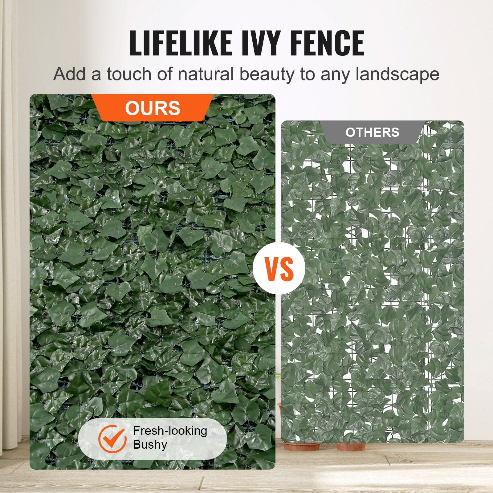 39x198in Faux Green Wall Panel – Natural Ivy Look, Airflow Mesh, Secure Joints