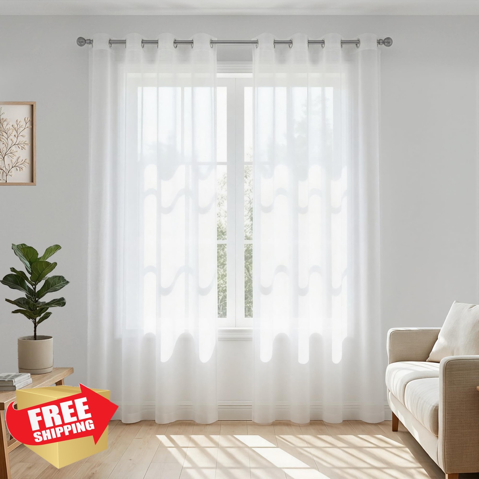 Mrs.Naturall White 52×96 Inch Sheer Curtains 2 Panels