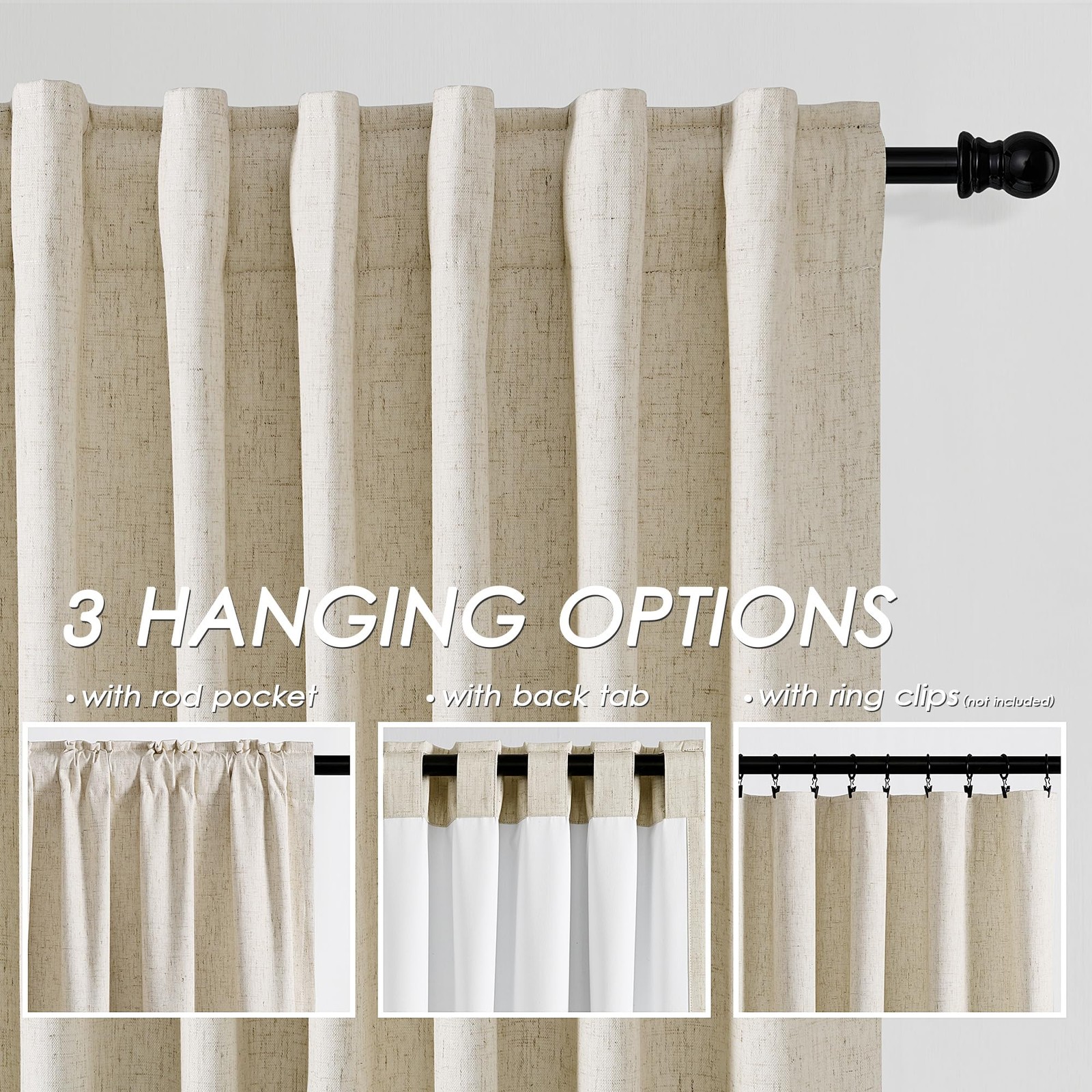 Nanspring Beige 100 Blackout Linen Curtains For Bedroom 120 Inches Long Back
