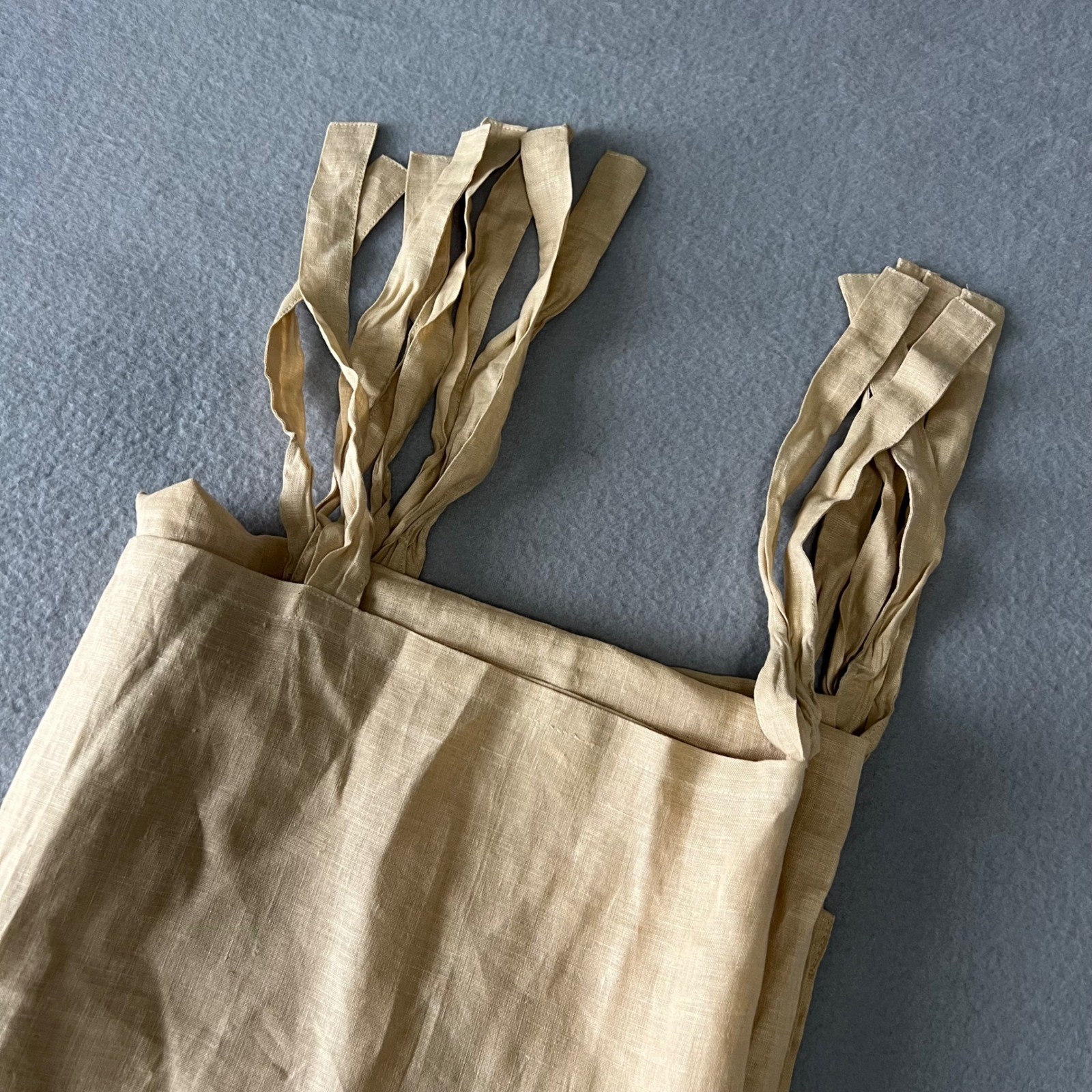 Pottery Barn Linen Curtain Panel 54×84 Tan Tie Top Farmhouse Boho Cottage Earthy