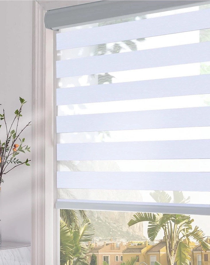 NEW Cordless Dual Layer Zebra Roller Window Blind Shade 20”W x 72” L WHITE