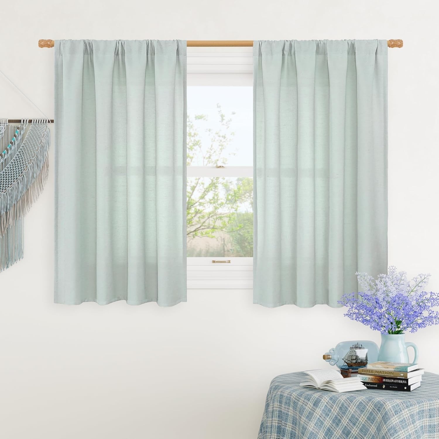 Short Linen Curtains 40 inches Long for Small Window, Rod Pocket Linen Drapes